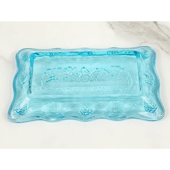 The Last Supper Aqua Blue Indiana Glass Mini Dish Tray 5 1/2" x 3 1/2" 70s Vtg - Picture 9 of 14